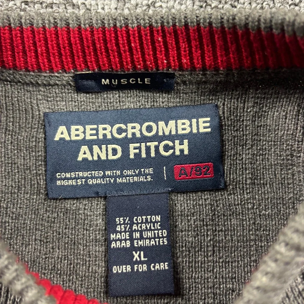 Vintage 1990s Abercrombie & Fitch Ribbed Muscle Knit Grey Sweater Size XL